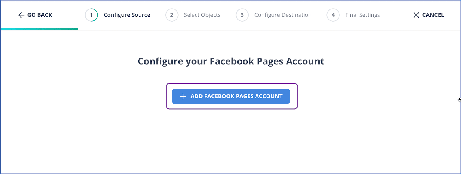 facebook page insights to bigquery: configure facebook pages account